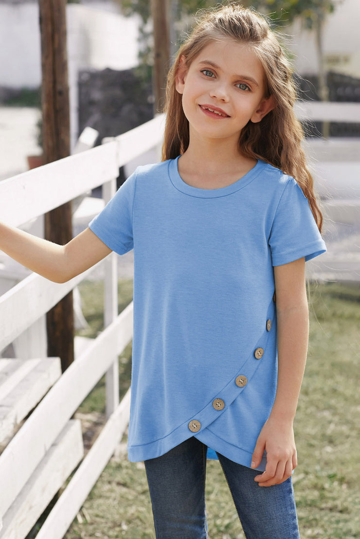 Girls Buttoned Tulip Hem T-Shirt - Ruby's Fashion