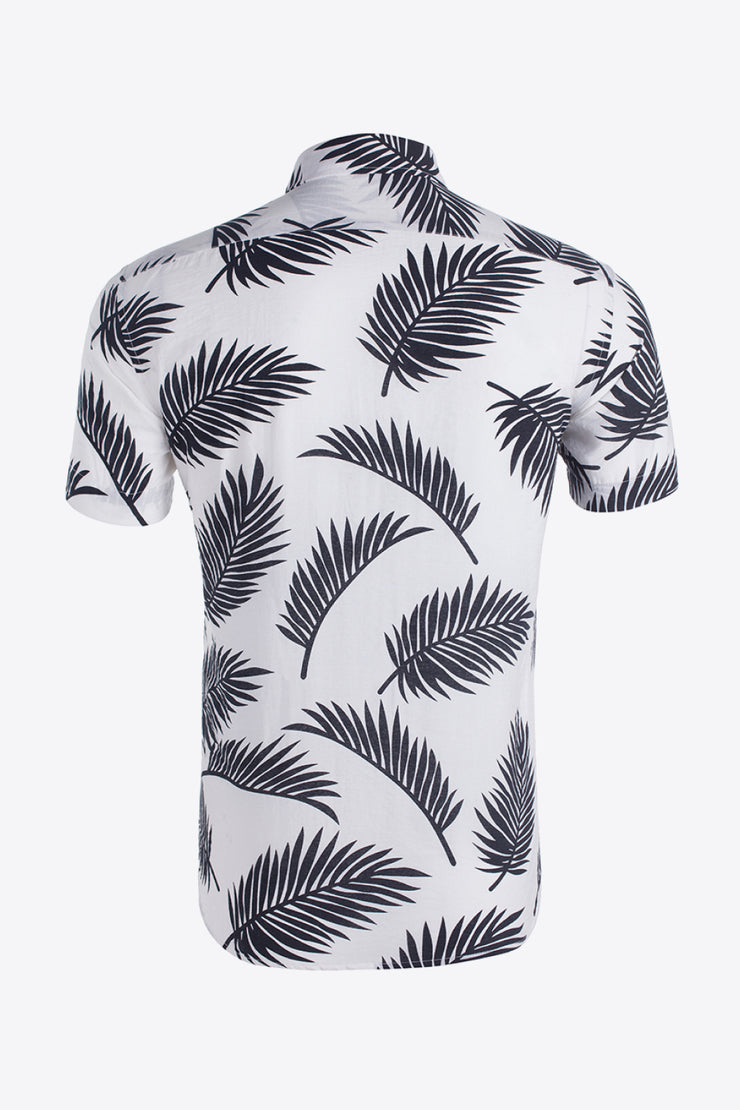 Tropical Pattern Button-Up Collared Beach Shirt