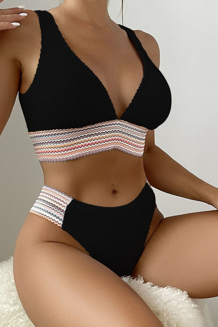 Contrast Textured High Cut Swim Set - Ruby's Fashion