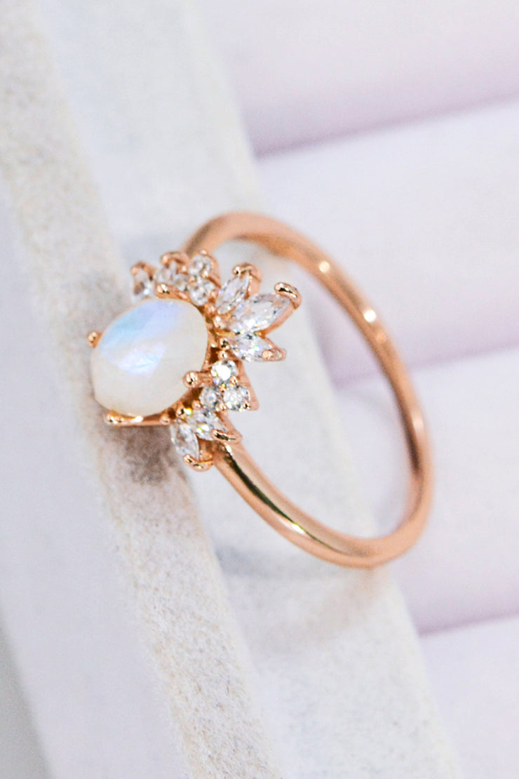 18K Rose Gold-Plated Natural Moonstone Ring - Ruby's Fashion