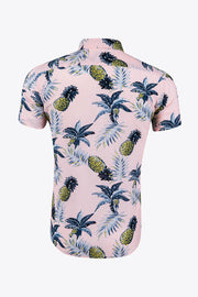 Tropical Pattern Button-Up Collared Beach Shirt