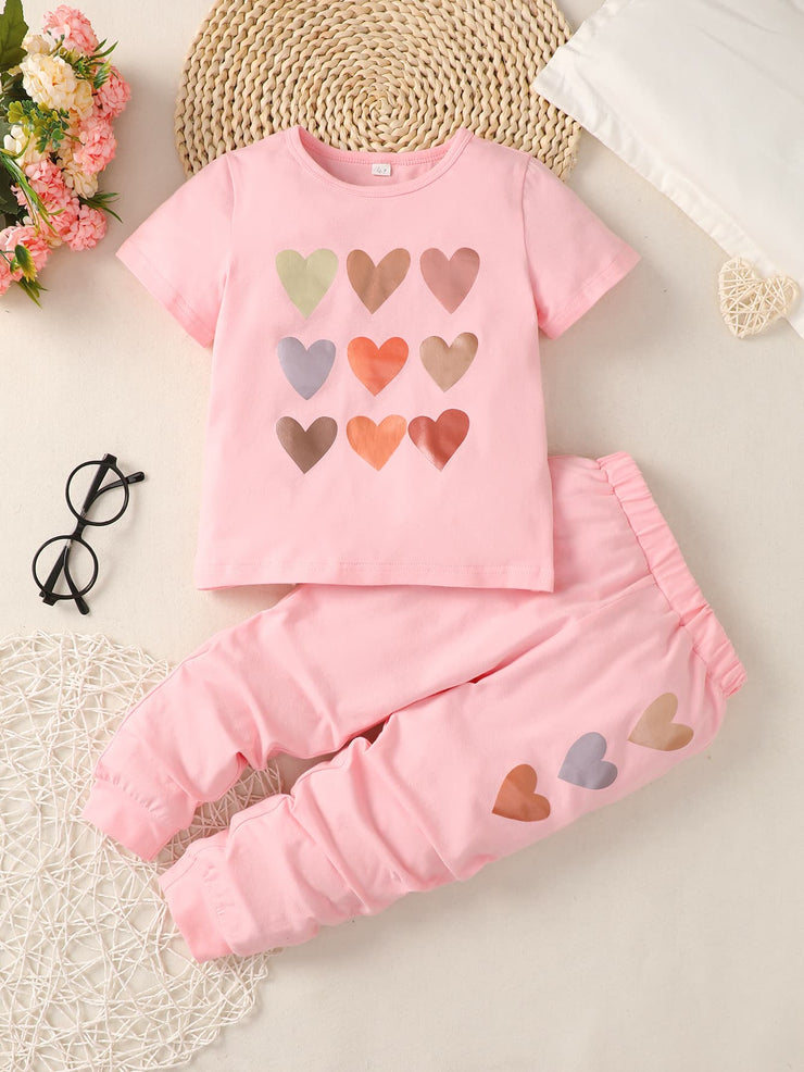 Girls Heart Print T-Shirt and Joggers Set - Ruby's Fashion