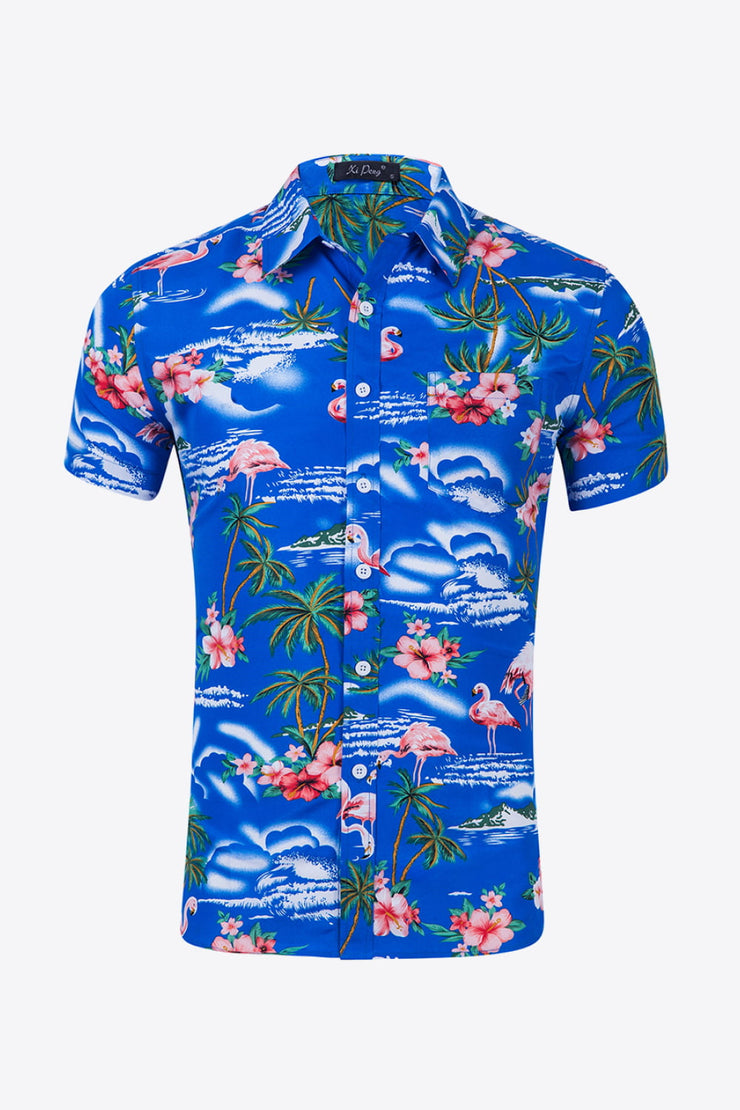 Tropical Print Button-Up Beach Shirt