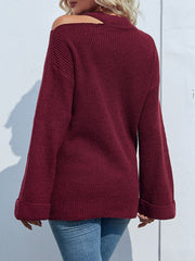 Rib-Knit Cutout Flare Sleeve Sweater - Ruby's Fashion