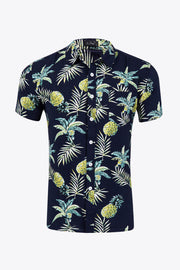 Tropical Pattern Button-Up Collared Beach Shirt