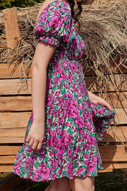 Floral Flounce Sleeve Tiered Dress