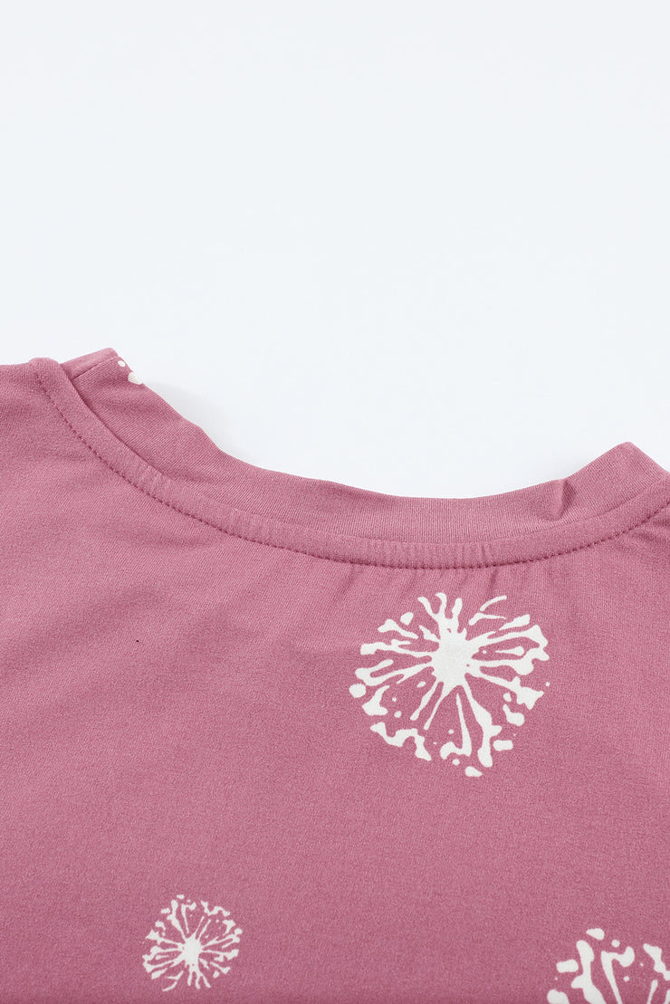 Girls Dandelion Print Round Neck Tee - Ruby's Fashion