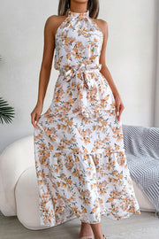 Floral Tie Waist Backless Maxi Dress - Ruby's Fashion