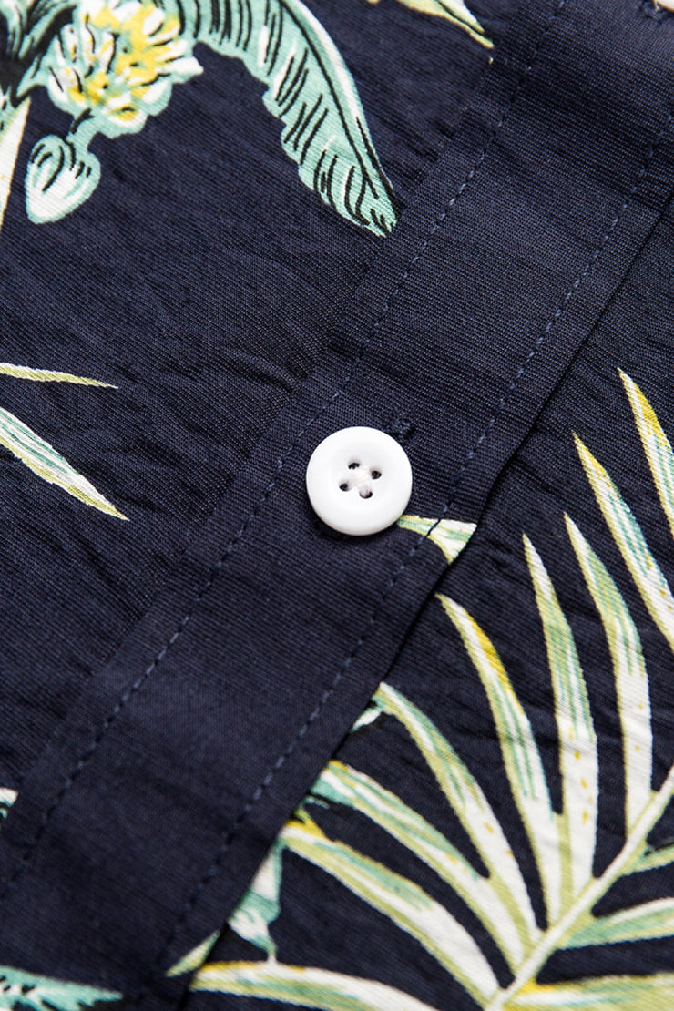 Tropical Pattern Button-Up Collared Beach Shirt