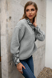 Snakeskin Print Sherpa Quarter-Zip Sweatshirt - Ruby's Fashion