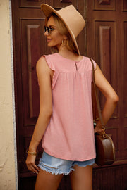 Keyhole Back Ruffle Shoulder Sleeveless Top - Ruby's Fashion