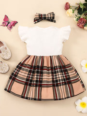 Girls Plaid Bow Detail Ribbed Dress - Ruby's Fashion