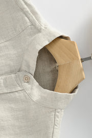 Buttoned Round Neck Long Sleeve Linen Shirt