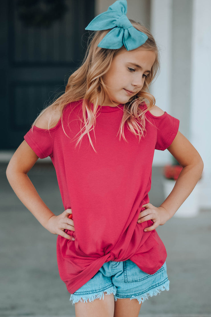 Girls Cold-Shoulder Twist Front T-Shirt - Ruby's Fashion