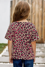 Girls Leopard Dropped Shoulder Tee - Ruby's Fashion