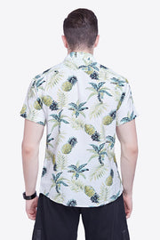 Tropical Pattern Button-Up Collared Beach Shirt