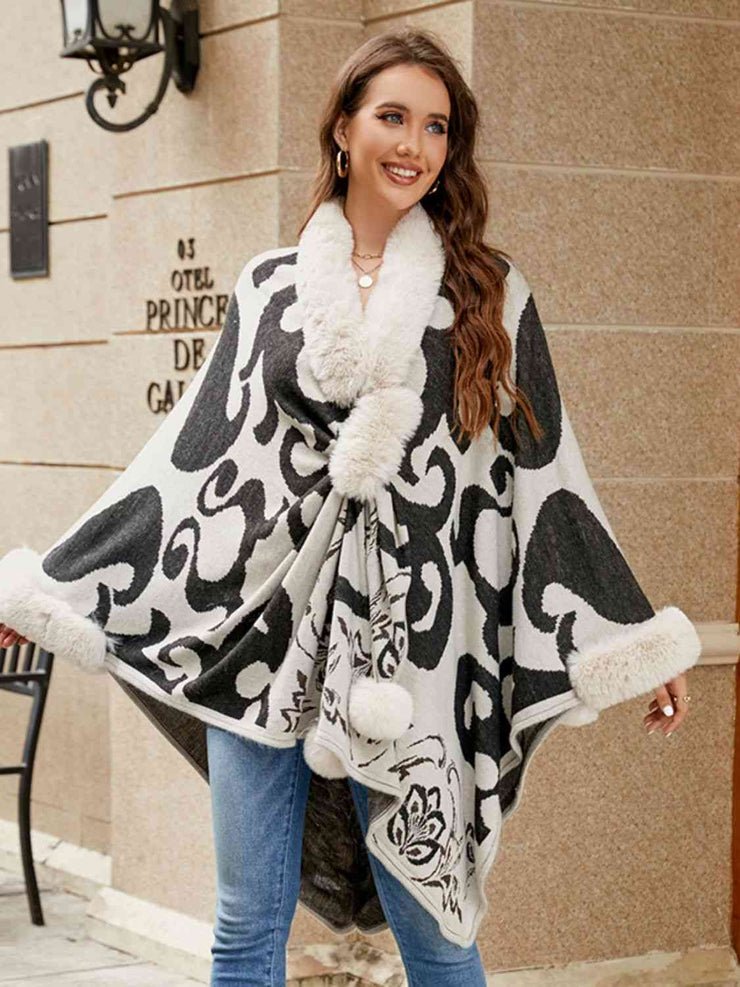 Faux Fur Trim Poncho