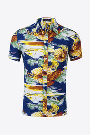 Tropical Print Button-Up Beach Shirt