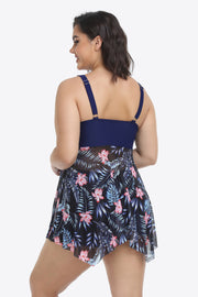 Plus Size Floral Two-Tone Asymmetrical Hem Two-Piece Swimsuit - Ruby's Fashion