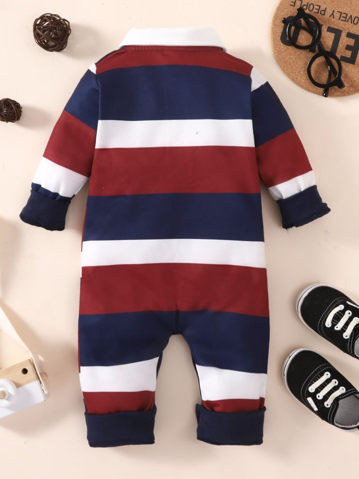 Baby Striped Collared Neck Jumpsuit - Ruby's Fashion