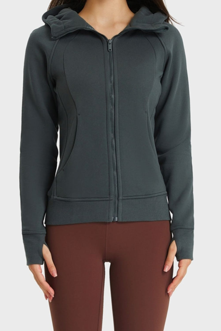 Zip Up Seam Detail Hooded Sports Jacket - Ruby's Fashion