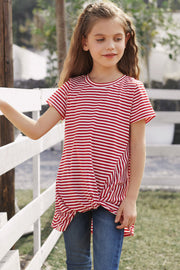 Girls Striped Round Neck Twisted Tee Shirt - Ruby's Fashion