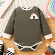 Baby Contrast Trim Waffle-Knit Long Sleeve Bodysuit - Ruby's Fashion