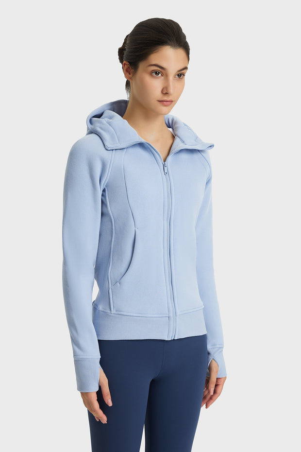 Zip Up Seam Detail Hooded Sports Jacket - Ruby's Fashion