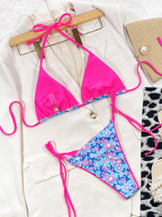 Floral Halter Neck Tie Side Bikini Set - Ruby's Fashion