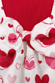 Girls Heart Print Bow Detail Sweater and Flare Pants Set - Ruby's Fashion