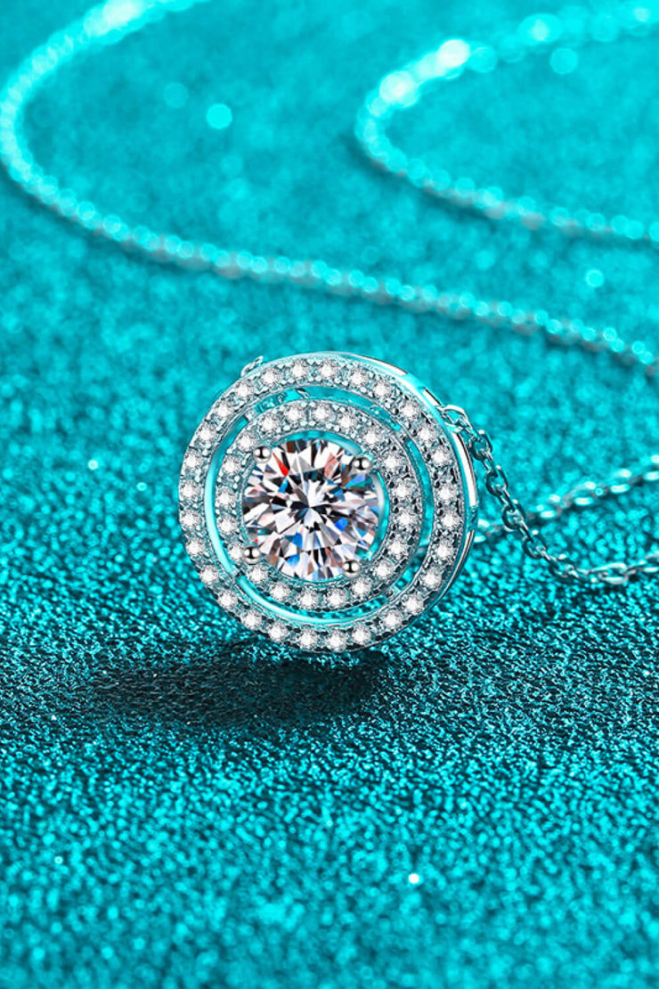 Moissanite Round Pendant Rhodium-Plated Necklace - Ruby's Fashion