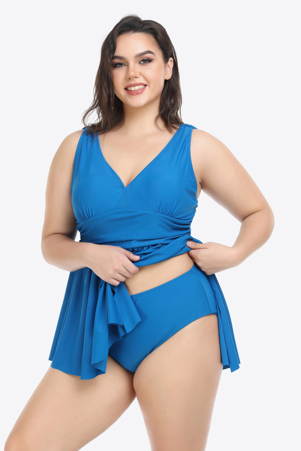 Plus Size Plunge Sleeveless Two-Piece Swimsuit - Ruby's Fashion