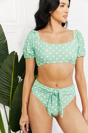 Marina West Swim Vacay Ready Puff Sleeve Bikini in Gum Leaf - Ruby's Fashion