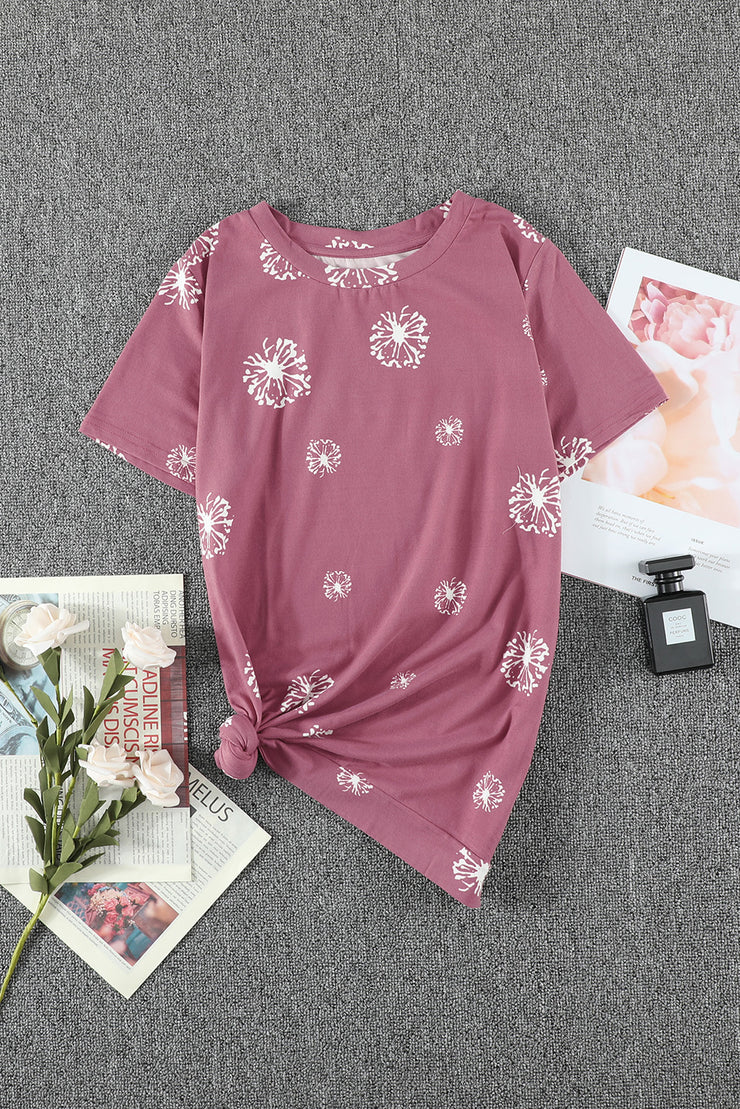 Girls Dandelion Print Round Neck Tee - Ruby's Fashion