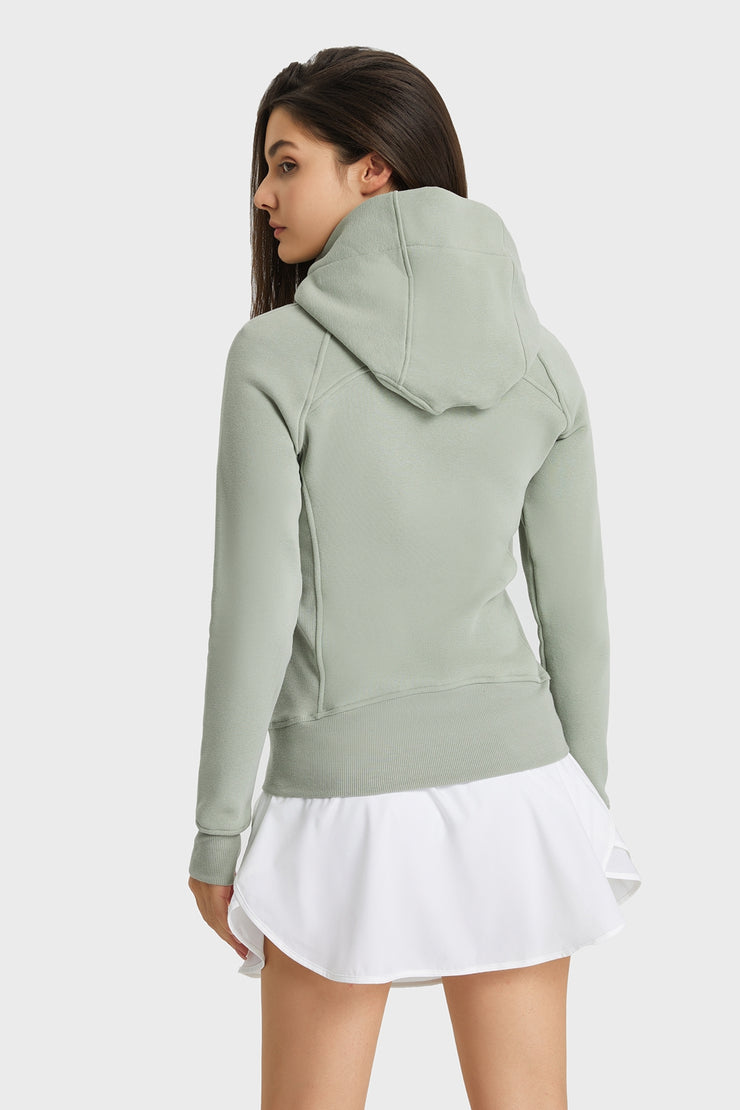 Zip Up Seam Detail Hooded Sports Jacket - Ruby's Fashion