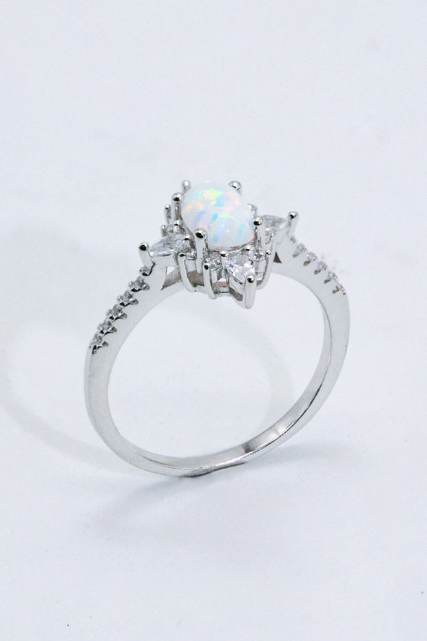 Platinum-Plated Opal and Zircon Ring - Ruby's Fashion