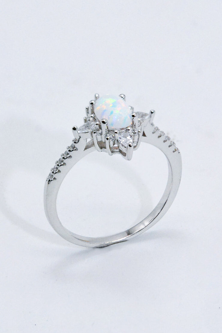 Platinum-Plated Opal and Zircon Ring - Ruby's Fashion