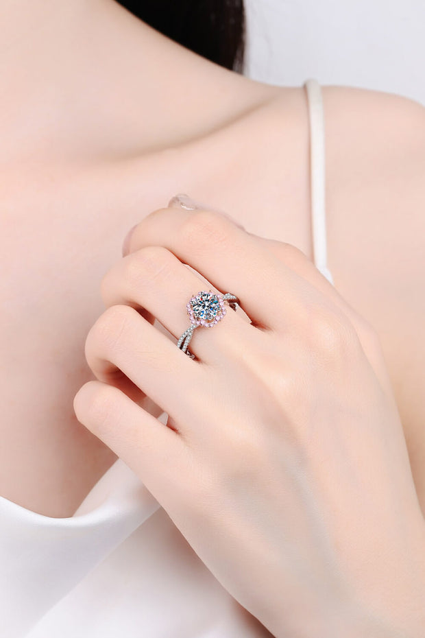 1 Carat Moissanite Flower-Shaped Crisscross Ring - Ruby's Fashion