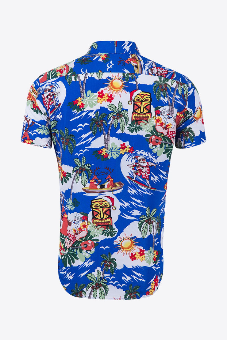 Tropical Print Button-Up Beach Shirt