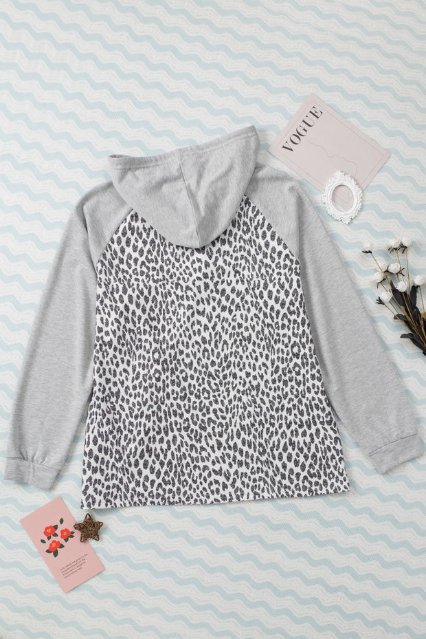 Plus Size Leopard Raglan Sleeve Hoodie - Ruby's Fashion