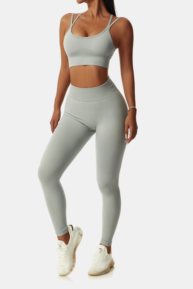 Double-Strap Sports Bra and Leggings Set - Ruby's Fashion