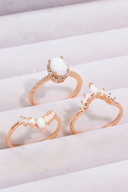 Opal and Zircon Three-Piece Ring Set - Ruby's Fashion