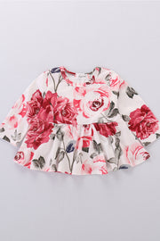 Girls Floral Babydoll Top and Jeans Set - Ruby's Fashion