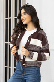 Striped Button Up Long Sleeve Cardigan