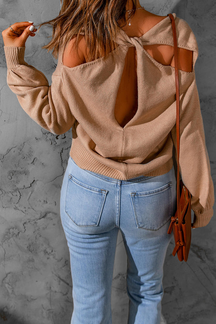 Dropped Shoulder Twisted Cutout Sweater - Ruby's Fashion