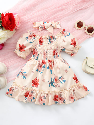 Baby Girl Floral Smocked Frill Trim Dress - Ruby's Fashion