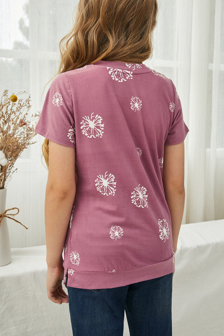 Girls Dandelion Print Round Neck Tee - Ruby's Fashion