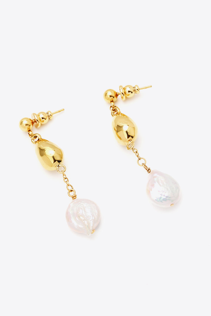 18K Gold-Plated Two-Tone Pearl Drop Earrings - Ruby's Fashion