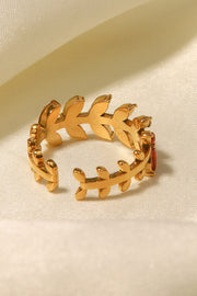 Zircon 18K Gold-Plated Leaf Open Ring - Ruby's Fashion