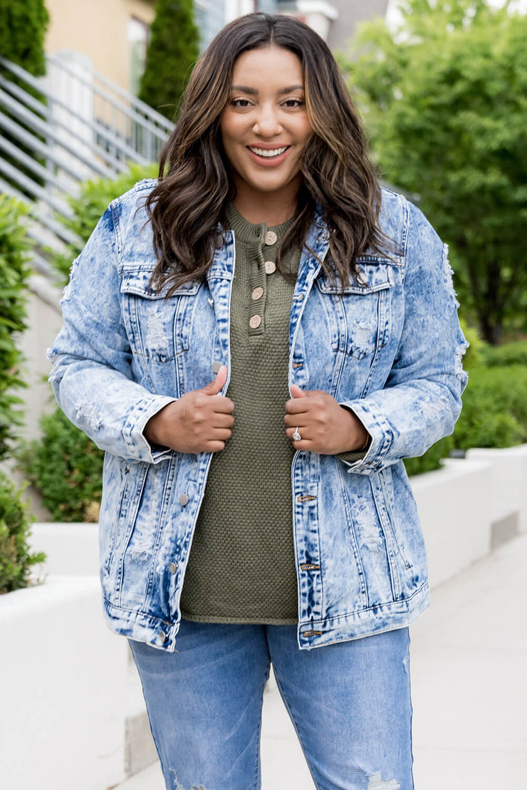 Acid Wash Distressed Denim Jacket - Ruby's Fashion